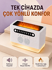 Hoparlörlü Simüle Alev Işıklı Çok Fonksiyonlu Gece Lambası