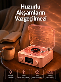 Vintage Tarz Bluetooth Hoparlör – Gece Işığı ve Zaman Göstergeli Yeni Nesil