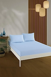 %100 PAMUKLU ÇİFT KİŞİLİK ÇARŞAF TAKIMI-Açık Mavi