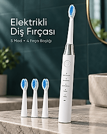 Değiştirilebilir Başlıklı Beyaz Elektrikli Diş Fırçası 5 Mod ve 3 Yedek Başlık