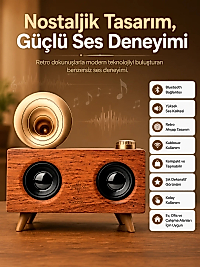 Bluetooth Nostalji Speaker Radyo Gramofon Ahşap Renk Vintage