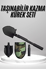 Pusulalı Katlanabilen Portatif Çantalı Mini Kazma Kürek Seti