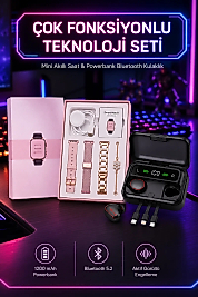 Powerbank Özellikli Bluetooth Kulaklık ve Nabız Ölçer Akıllı Saat Bileklik Hediyeli