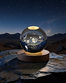 LED Kristal Küre Ahşap Tabanlı Gece Lambası XUCZZZGÜNEŞSİSTEMİKÜRE-2