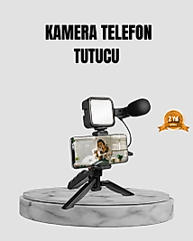 Telefon Video Çekim Kiti LED Aydınlatma Mikrofon Tripodlu Tam Set