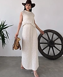 Alt Üst Takım- Bluz & Etek Triko - Krem