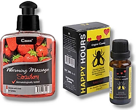 CAAS ÇİLEK AROMALI ISITICILI CİNSEL MASAJ YAĞI 100 ML + HAPPY KADINLARA ÖZEL DAMLA