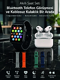 Bluetooth Telefon Görüşmeli Akıllı Saat Seti Kablosuz Bluetooth Kulaklık 7 Değiştirilebilir Kordon