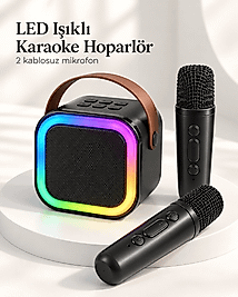 Bluetooth Bağlantılı LED Işıklı Karaoke Ses Sistemi ve İki Kablosuz Mikrofon