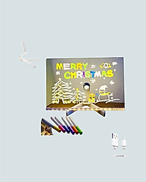 LED Işıklı Şeffaf Yazı Tahtası – Neon Etkili Akrilik Pano, Silinebilir, 7 Renkli Kalemli, 30x20 cm