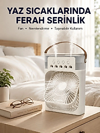 Taşınabilir 3'ü 1 Arada Mini Fan | Nemlendirici + Soğutucu + Gece Lambası Yeni Nesil