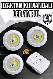 LED Lamba 3'lü Uzaktan Kumandalı Pil + Yapışkanlı Model: UUCZ3LÜLAMBA3-1
