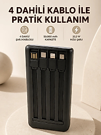 Hızlı Şarj Powerbank 50.000 mAh 4 Dahili Kablolu LED Aydınlatmalı Dijital Göstergeli Taşınabilir Batarya