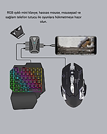 5in1 Mobil Oyun Kiti Bluetooth 5.3 Mini RGB Klavye Mouse Dönüştürücü Seti