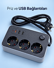 Elektrik ve Şarj Bağlantılarını Bir Arada Sunan USB ve Type C Çıkışlı Akım Korumalı Priz