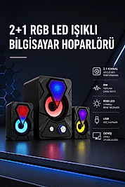 2+1 RGB LED Işıklı Güçlü Bas Sistemli Bilgisayar Hoparlörü
