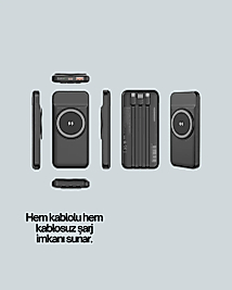 iPhone ve Android Uyumlu 10000mAh Powerbank – Hem Kablolu Hem Kablosuz