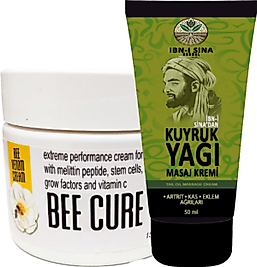 İBN-İ SİNA 3 ADET  KUYRUK YAĞI KREMİ - SIRT BEL KAS ISKELET HARİCİ UYGULAMA AGRIKREMI 50ML KREM + 1 TANE BEECURE PAİNCREAM