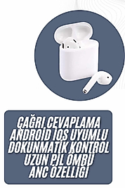 2025 Model Çağrı Cevaplayabilen Bluetooth Kulaklık Beyaz Dokunmatik Kontrol