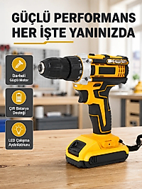 Çift Bataryalı Darbeli Şarjlı Matkap Seti – Metal Dişli, 24 Parça Aksesuar ve LED Işıklı