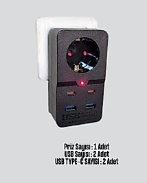 Tip Akım Koruma Prizi 10A 2500W USB Type C Destekli