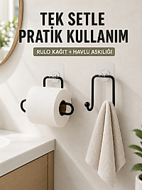 Banyo ve Mutfak İçin Yapışkanlı Havlu Askılığı ve Rulo Kağıt Tutucu Set