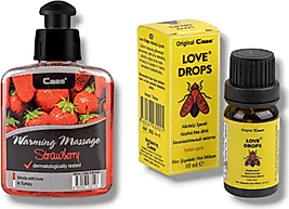 CAAS ÇİLEK AROMALI ISITICILI CİNSEL MASAJ YAĞI 100 ML + LOVE DROP KADINLARA ÖZEL DAMLA