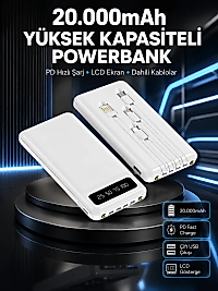 Akıllı LCD Ekranlı 20.000mAh Powerbank PD + USB + Type-C Yeni Nesil
