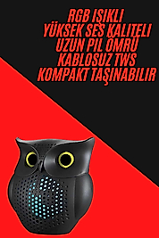 TWS Bluetooth Hoparlör Baykuş Tasarımlı Taşınabilir RGB Işıklı Uzun Pil Ömrü