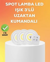 Çok Amaçlı Kullanım İçin Kablosuz Yapışkanlı 3 Lü Uzaktan Kumandalı Led Spot Lamba