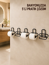 5 Adet Duvara Yapışkanlı WC Kağıtlık Delmeden Montaj Siyah Metal Tuvalet Kağıdı Askısı