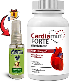 CARDİAMİN FORTE: 1 ADET MULTİVİTAMİNLİ OMEGA3LÜ 60 SOFT JEL KAPSÜLLÜ FORMÜL + 30 ML ÇÖREK OTU MASAJ YAĞI