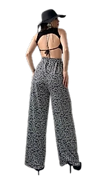 Desenli Beli Lastikli Bürümcük Pantolon -GRİ