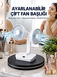 Ayarlanabilir Hızlı Çift Başlıklı Masaüstü Fan – Gece Lambalı Serinletici