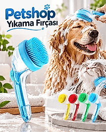 Köpek ve Kedi Yıkama Fırçası Şampuan Bölmeli Silikon Uçlu Pratik Banyo ve Temizlik Aparatı