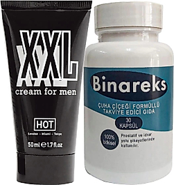HOTXXL 50 ML ERKEĞE ÖZEL UZUN KALIN BOYUTLANDIRICI KREM + YANINDA 1 ADET ERKEĞE 30LU BİNAREKS PIROSTAT
