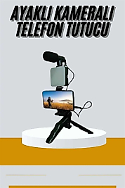 Tripod Telefon Tutucu Kumandalı Mikrofon Led Işık Vlog Video Kayıt