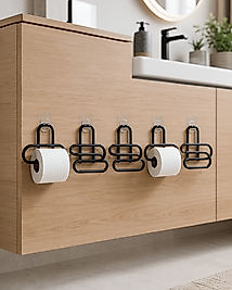 Yapışkanlı Duvar Tipi Siyah Metal Tuvalet Kağıdı Tutucu 5'li Set