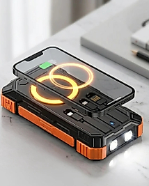 Solar Destekli Powerbank 20000 mAh Yüksek Kapasiteli Kablosuz Şarjlı Taşınabilir Batarya