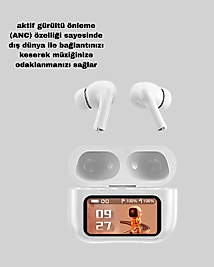 Dokunmatik Ekranlı Bluetooth Kulaklık – ANC, Suya Dayanıklı, Powerbank Kutulu