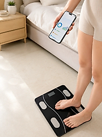 Bluetooth Akıllı Tartı 180 Kg Kapasiteli Vücut Yağ Kas Su BMI Analizli Cam Baskül