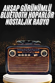 Nostaljik Görünümlü Ahşap Radyo TF SD USB Girişli Led Fener Işıklı