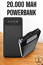 20.000 Mah Led Işıklı LCD Ekran USB Girişli Type-C Lightning Powerbank