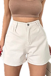 Mini Denim Şort cepli  -KREM