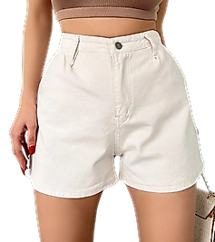 Mini Denim Şort cepli  -KREM