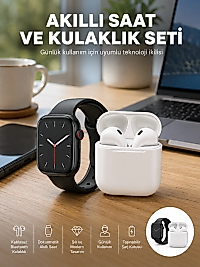 Akıllı Saat Gümüş Kasa Bluetooth Kulaklık Hediyeli Çok Fonksiyonlu İkili Set