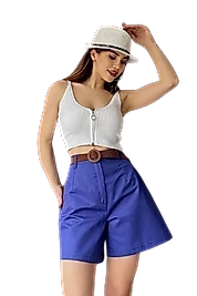 Rahat Kalıp Kemerli Mom Şort - MAVİ