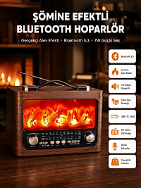 Solar Şarjlı Şömine Işıklı Bluetooth Hoparlör – Radyo, USB, TF Kart Destekli