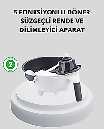 5 Fonksiyonlu Döner Rende Süzgeçli Çok Amaçlı Sebze Doğrayıcı Kaymaz Tabanlı
