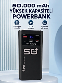 50.000 mAh Taşınabilir Powerbank 22,5 W Hızlı Şarj 4 Dahili Şarj Kablosu Dijital Ekran LED Aydınlatma ve Taşıma Sapı
